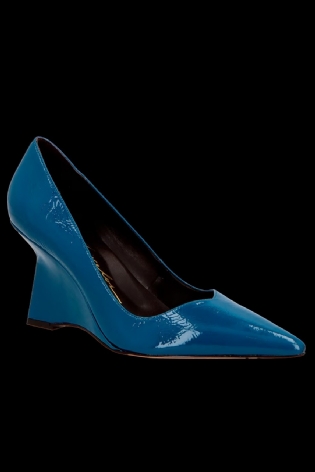 SCARPIN ANABELA EM COURO AZUL LUIZA BARCELOS