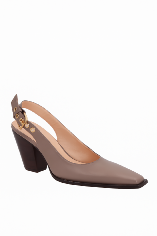 SCARPIN SLINGBACK EM COURO E SALTO MÉDIO 