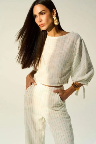 BLUSA EM LINHO LISTRADA LOFT747