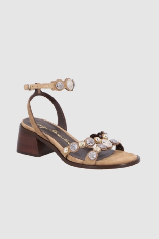 SANDÁLIA COM SALTO BLOCO MÉDIO EM CAMURÇA FENDI LUIZA BARCELOS